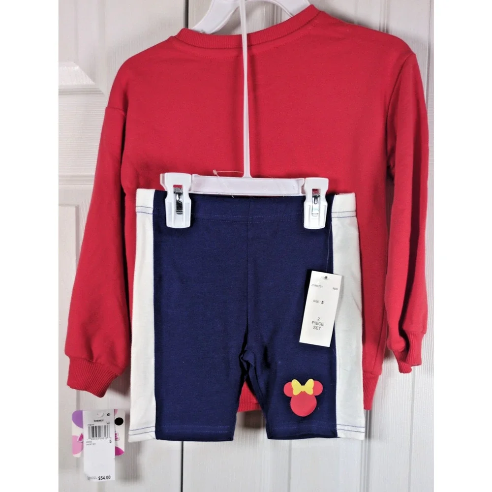 Disney Minnie Mouse Tennis Club Girls Sweatshirt Bike Shorts 2-Pc Set Size 5 NWT